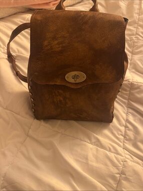 Women's  Brown Leather Backpack with Turn-Lock Closure